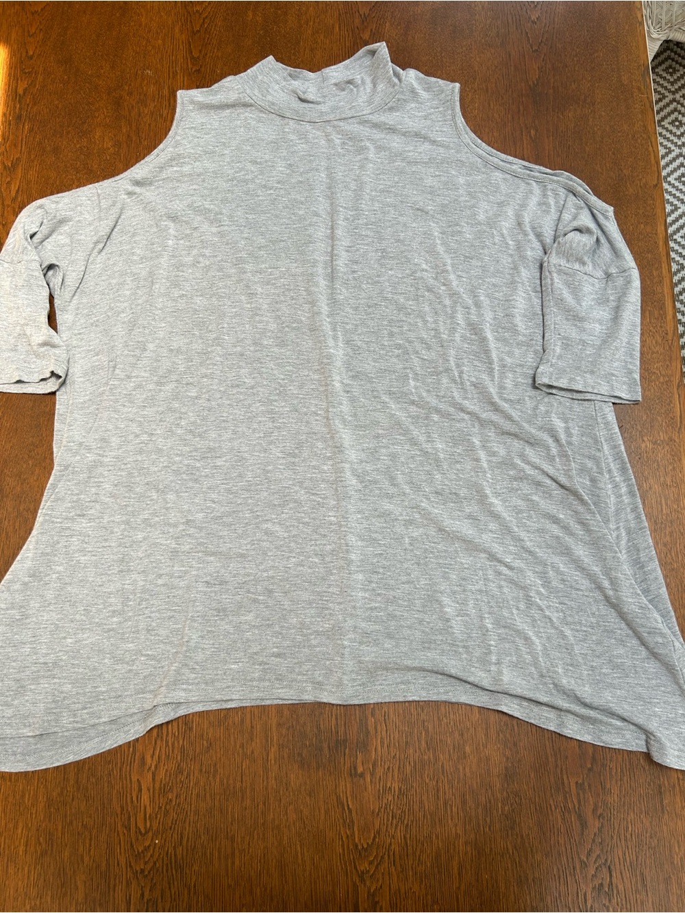 Light Gray Cold-Shoulder Women’s Top. Peekaboo back. Mock turtle neck/Super soft